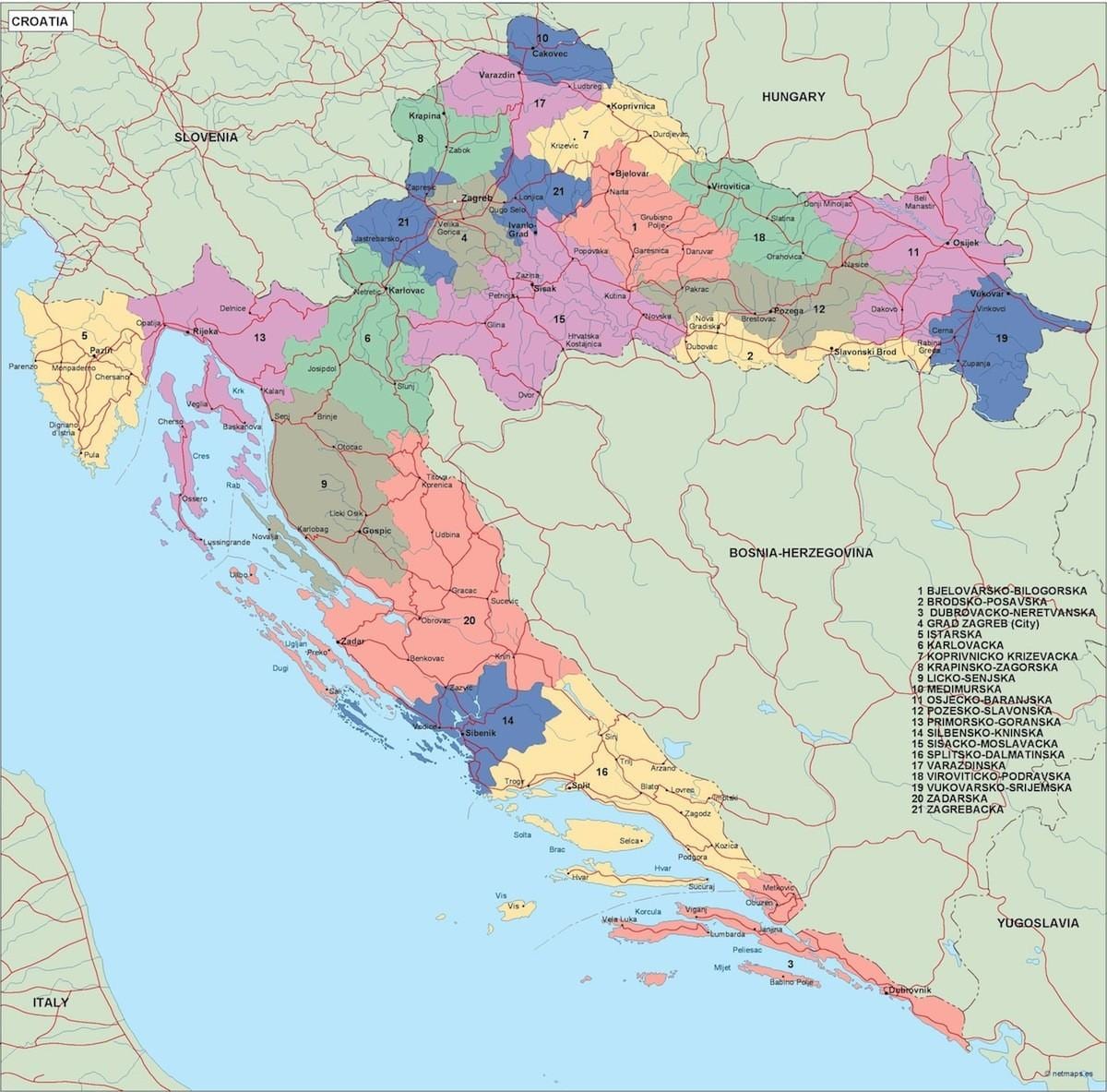 ramani ya croatia kisiasa 
